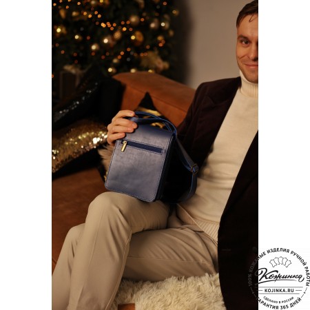 Мужская кожаная сумка "Робин" (синий)